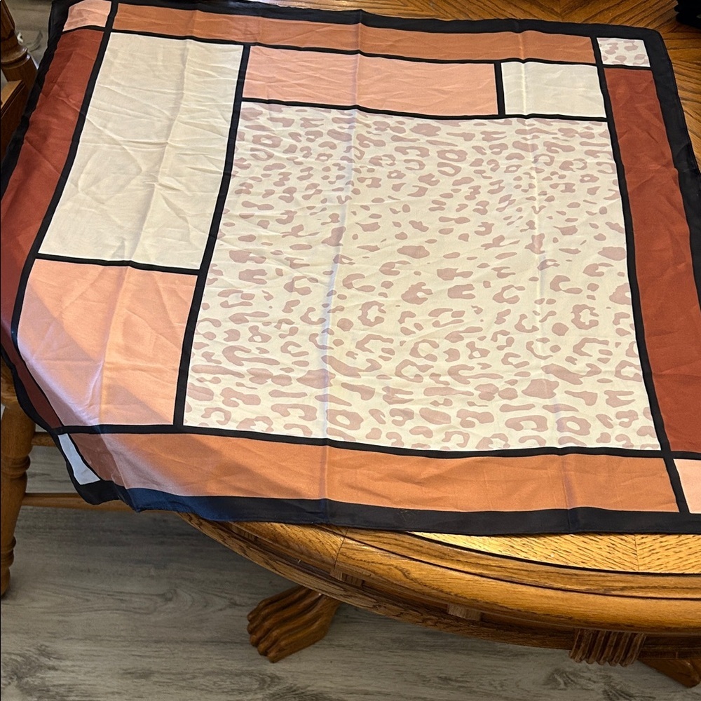 Chico's Leopard Print Colorblock Beige and Black Patterned Scarf Fall NWT